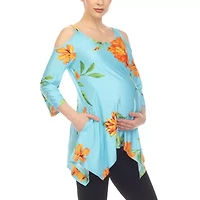 White Mark Maternity Womens Scoop Neck 3/4 Sleeve Tunic Top