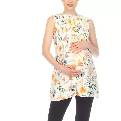 White Mark Maternity Womens Crew Neck Sleeveless Tunic Top