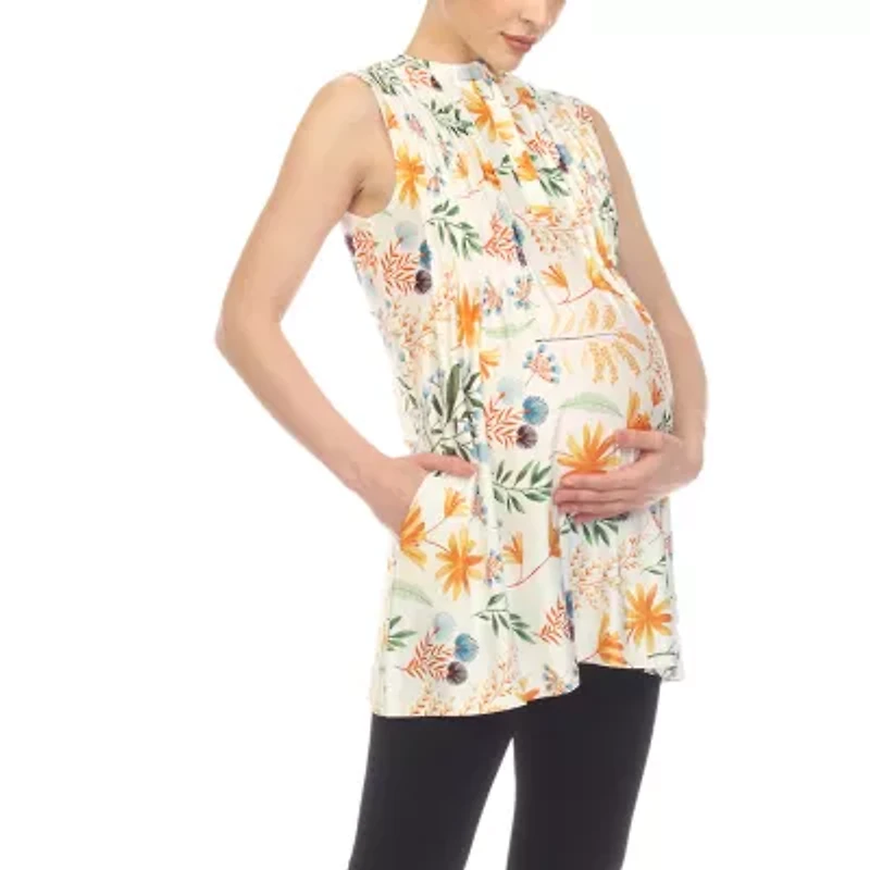 White Mark Maternity Womens Crew Neck Sleeveless Tunic Top