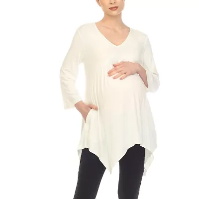 White Mark Maternity Womens V Neck Long Sleeve Tunic Top