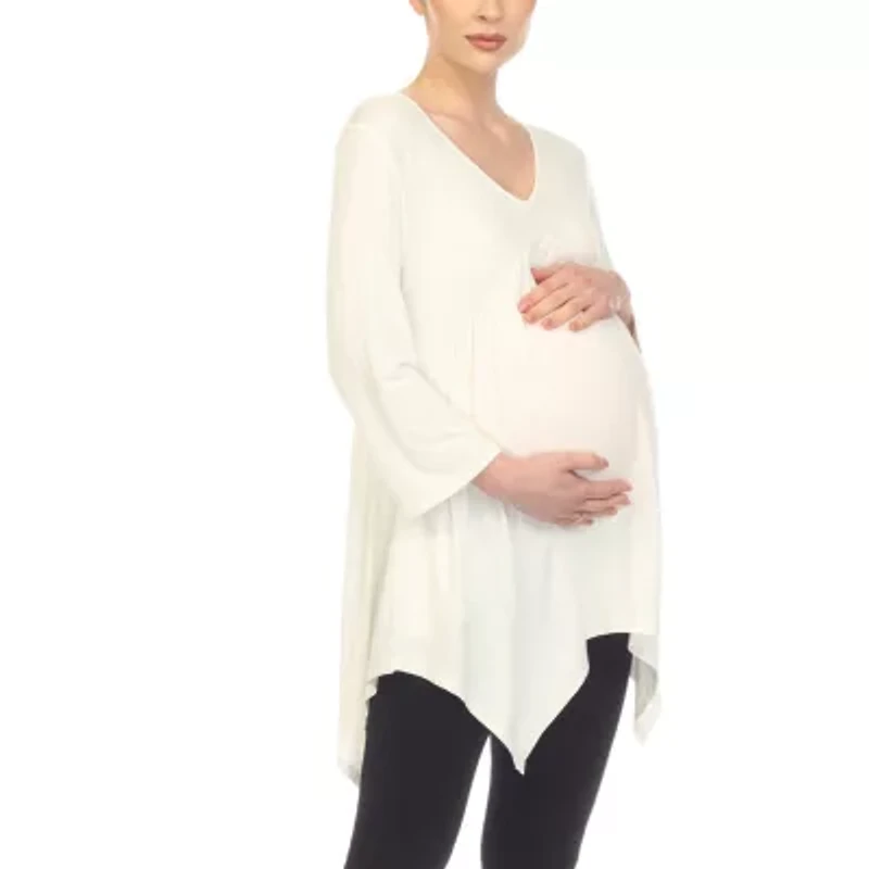 White Mark Maternity Womens V Neck Long Sleeve Tunic Top