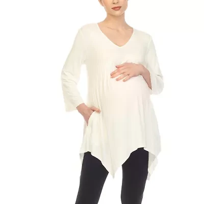 White Mark Maternity Womens V Neck Long Sleeve Tunic Top