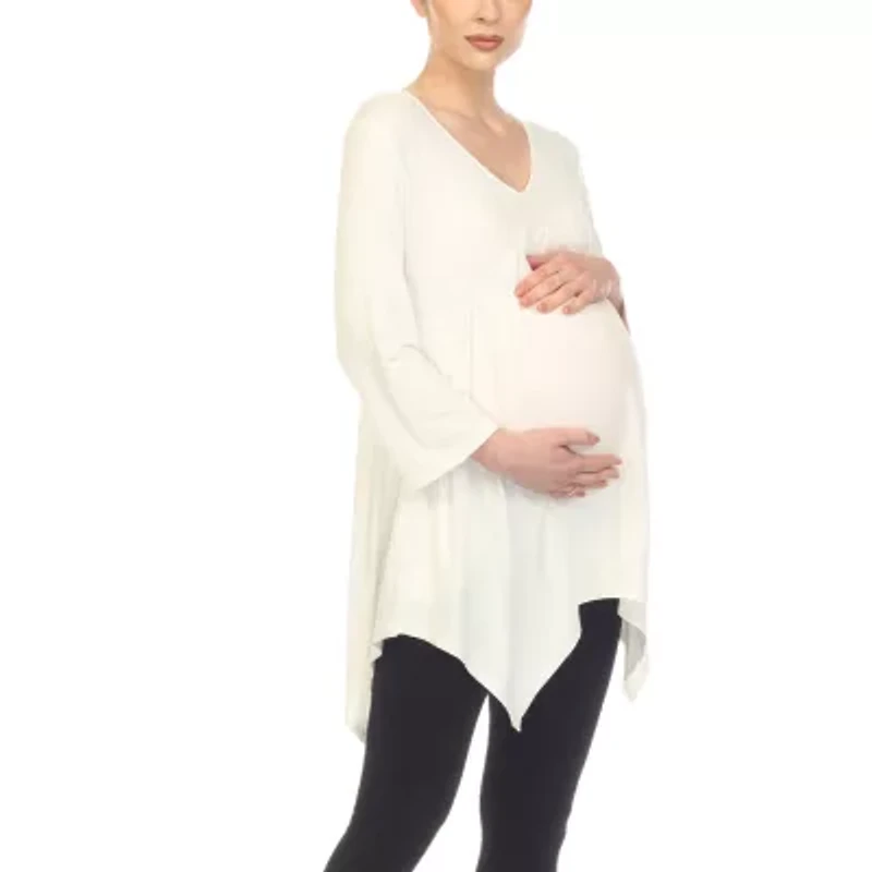 White Mark Maternity Womens V Neck Long Sleeve Tunic Top