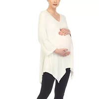 White Mark Maternity Womens V Neck Long Sleeve Tunic Top