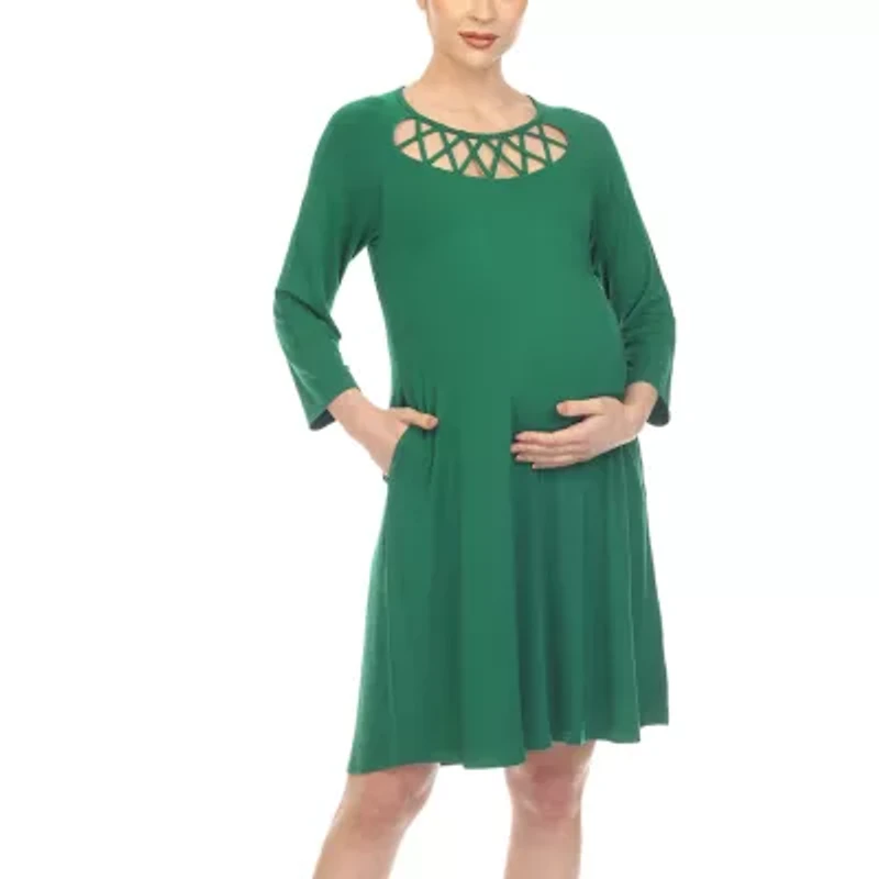 White Mark Womens Maternity 3/4 Sleeve Swing Dresses