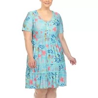 White Mark Womens Plus Short Sleeve Floral Fit + Flare Dress