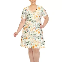 White Mark Womens Plus Short Sleeve Floral Fit + Flare Dress