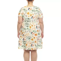 White Mark Womens Plus Short Sleeve Floral Fit + Flare Dress