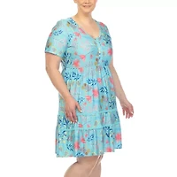 White Mark Womens Plus Short Sleeve Floral Fit + Flare Dress
