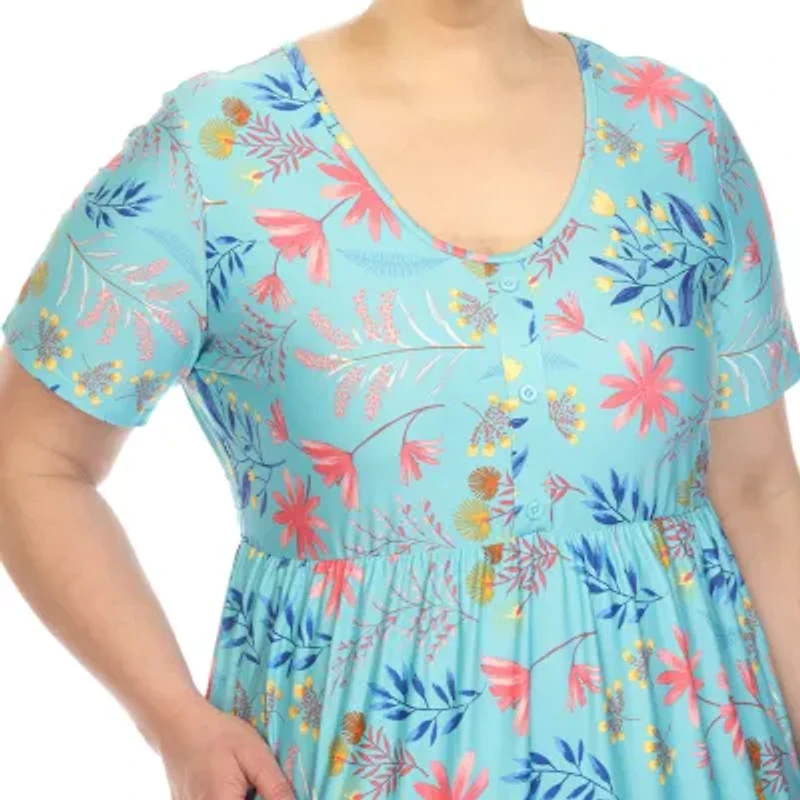 White Mark Womens Plus Short Sleeve Floral Fit + Flare Dress