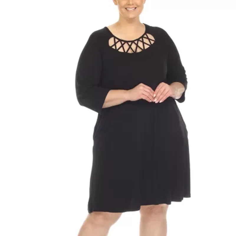 White Mark Womens 3/4 Sleeve Swing Dresses Plus