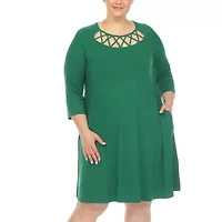 White Mark Womens Plus 3/4 Sleeve Swing Dresses
