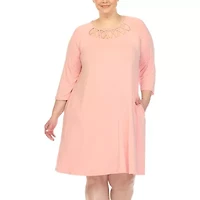White Mark Womens Plus 3/4 Sleeve Swing Dresses