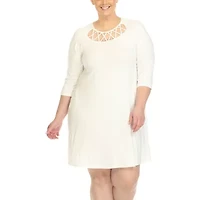 White Mark Womens Plus 3/4 Sleeve Swing Dresses