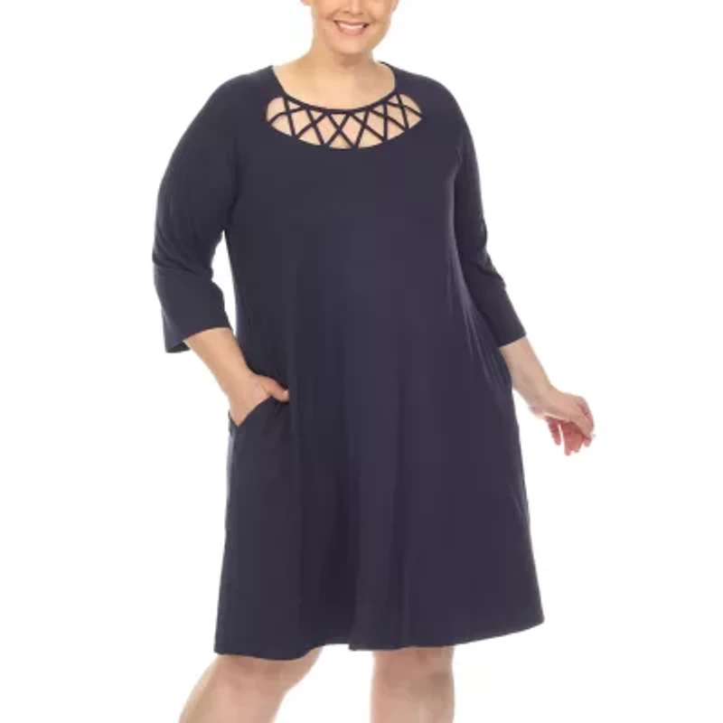 White Mark Womens Plus 3/4 Sleeve Swing Dresses