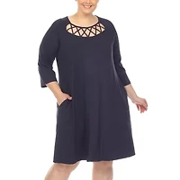 White Mark Womens Plus 3/4 Sleeve Swing Dresses