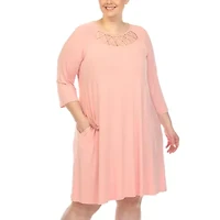 White Mark Womens Plus 3/4 Sleeve Swing Dresses