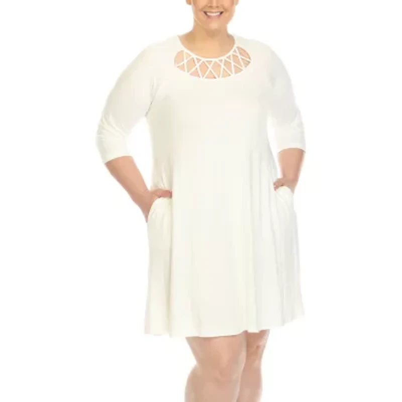 White Mark Womens Plus 3/4 Sleeve Swing Dresses