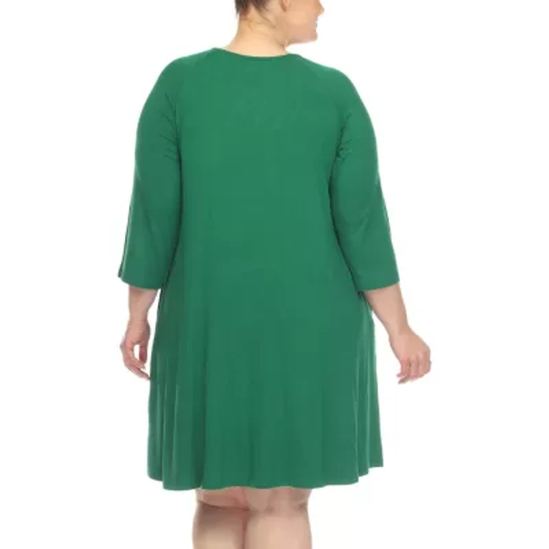 White Mark Womens Plus 3/4 Sleeve Swing Dresses