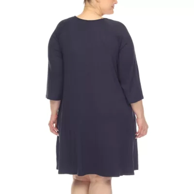 White Mark Womens Plus 3/4 Sleeve Swing Dresses