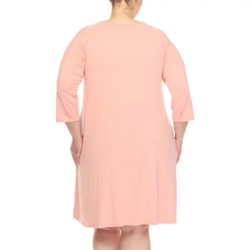 White Mark Womens Plus 3/4 Sleeve Swing Dresses