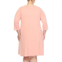 White Mark Womens Plus 3/4 Sleeve Swing Dresses
