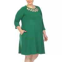 White Mark Womens Plus 3/4 Sleeve Swing Dresses