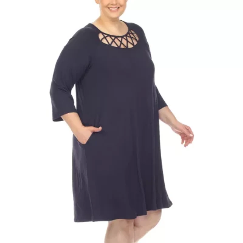 White Mark Womens Plus 3/4 Sleeve Swing Dresses