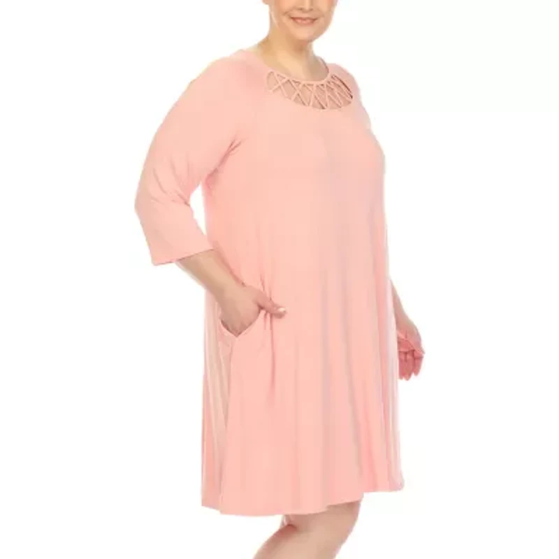 White Mark Womens Plus 3/4 Sleeve Swing Dresses
