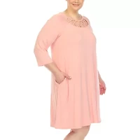 White Mark Womens Plus 3/4 Sleeve Swing Dresses