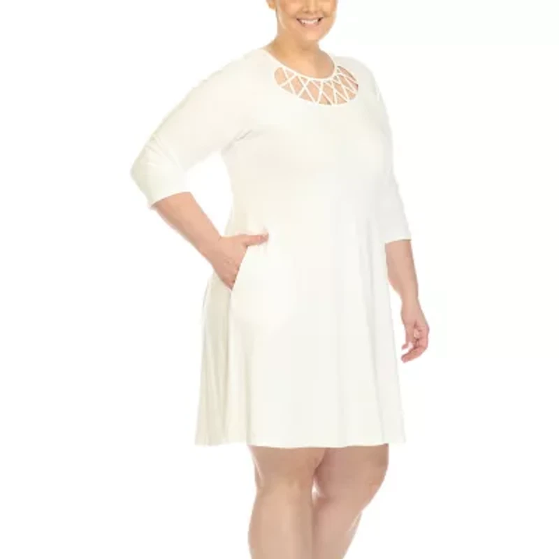 White Mark Womens Plus 3/4 Sleeve Swing Dresses