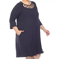 White Mark Womens Plus 3/4 Sleeve Swing Dresses