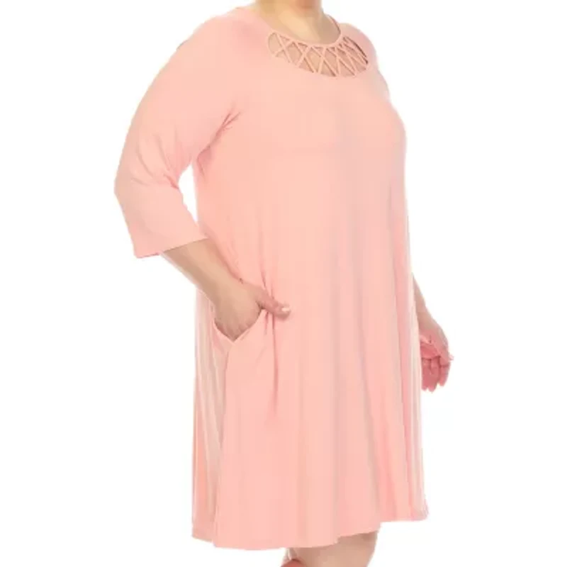 White Mark Womens Plus 3/4 Sleeve Swing Dresses