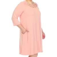 White Mark Womens Plus 3/4 Sleeve Swing Dresses