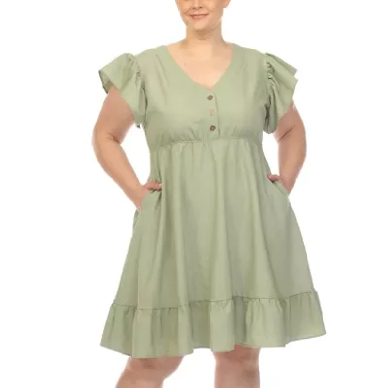 White Mark Womens Plus Short Sleeve Empire Waist Dress