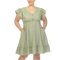 White Mark Womens Plus Short Sleeve Empire Waist Dress