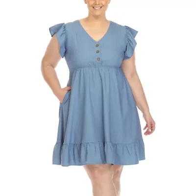 White Mark Womens Plus Short Sleeve Empire Waist Dress