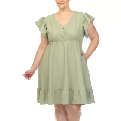 White Mark Womens Plus Short Sleeve Empire Waist Dress