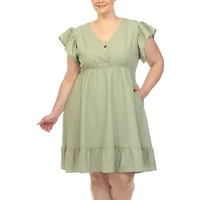 White Mark Womens Plus Short Sleeve Empire Waist Dress