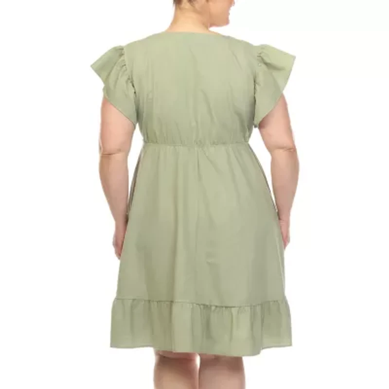 White Mark Womens Plus Short Sleeve Empire Waist Dress