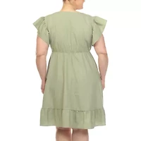 White Mark Womens Plus Short Sleeve Empire Waist Dress