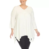 White Mark Plus Womens V Neck 3/4 Sleeve Tunic Top