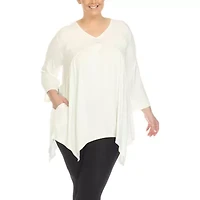 White Mark Plus Womens V Neck 3/4 Sleeve Tunic Top