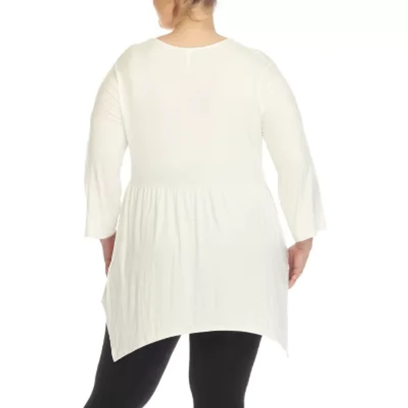 White Mark Plus Womens V Neck 3/4 Sleeve Tunic Top