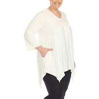 White Mark Plus Womens V Neck 3/4 Sleeve Tunic Top