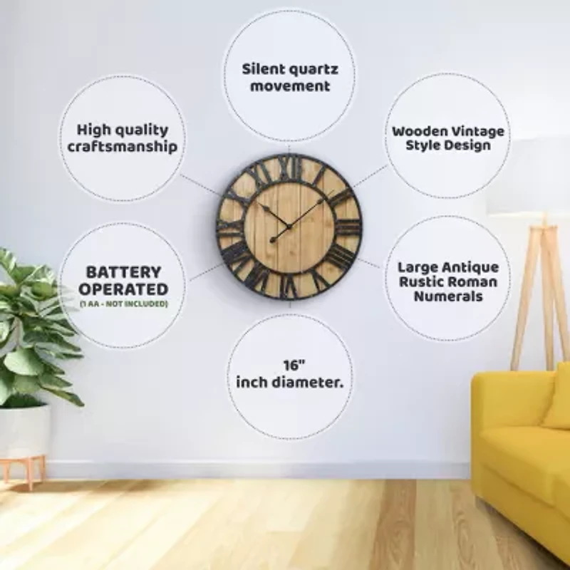Westclox 16" Wood Plank Wall Clock