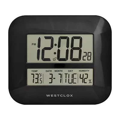 Westclox Black Digital With Date & Temp Silent/Non-Ticking Wall Clock