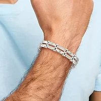 Mens 14K White Gold Stainless Steel 8 1/2 Inch Link Chain Bracelet