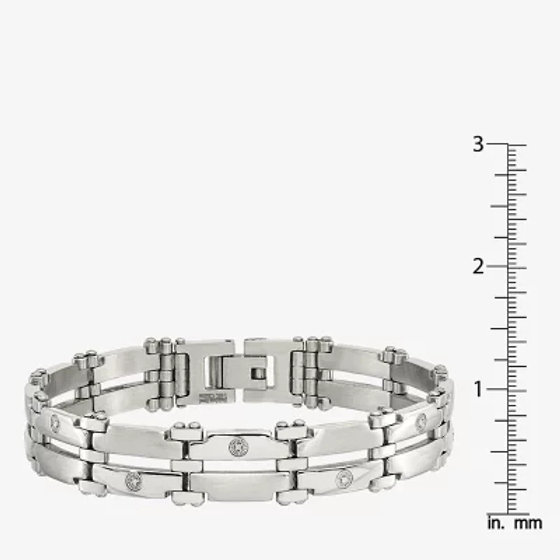 Mens 14K White Gold Stainless Steel 8 1/2 Inch Link Chain Bracelet