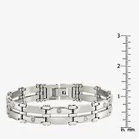 Mens 14K White Gold Stainless Steel 8 1/2 Inch Link Chain Bracelet